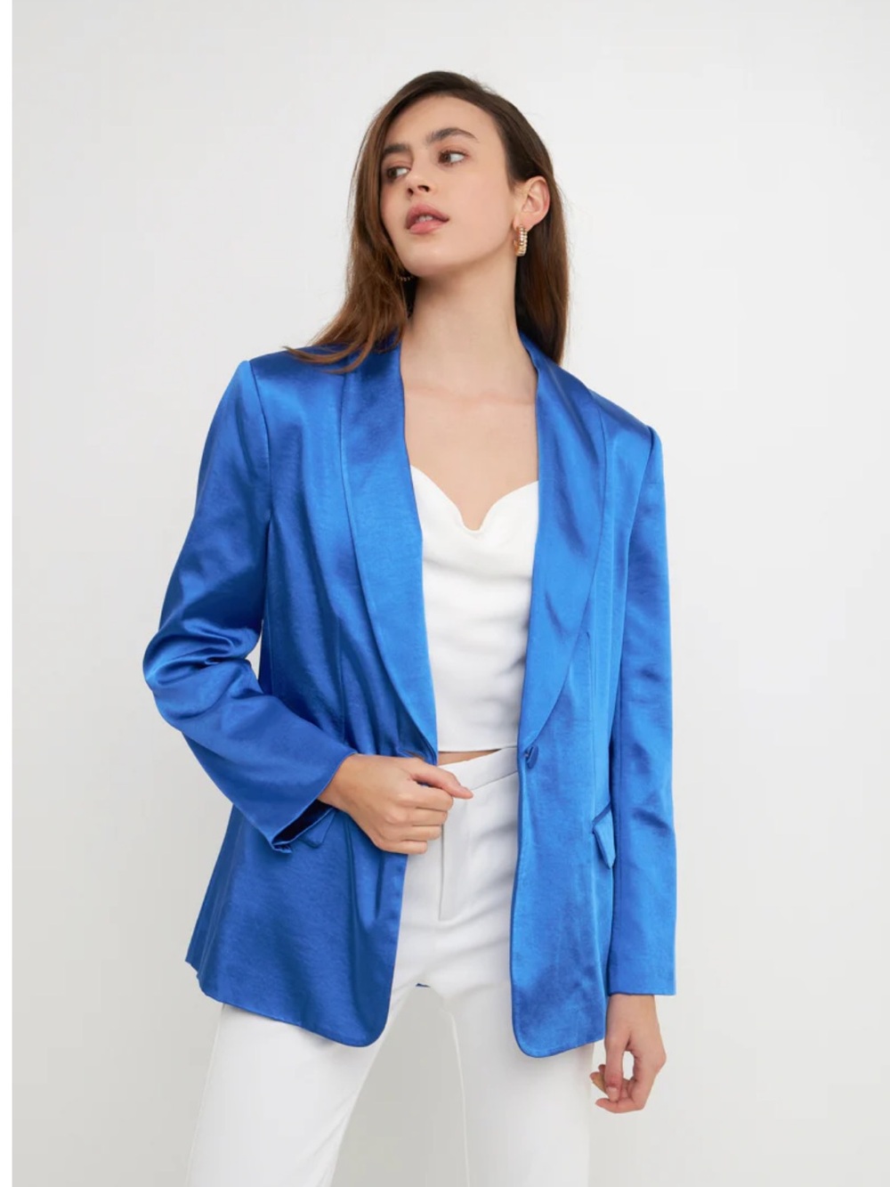 NWT Endless Rose Satin Cobalt Blue Oversized Blazer Women’s Sz: Medium